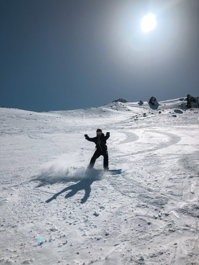 Sam snowboarding in Oregon.