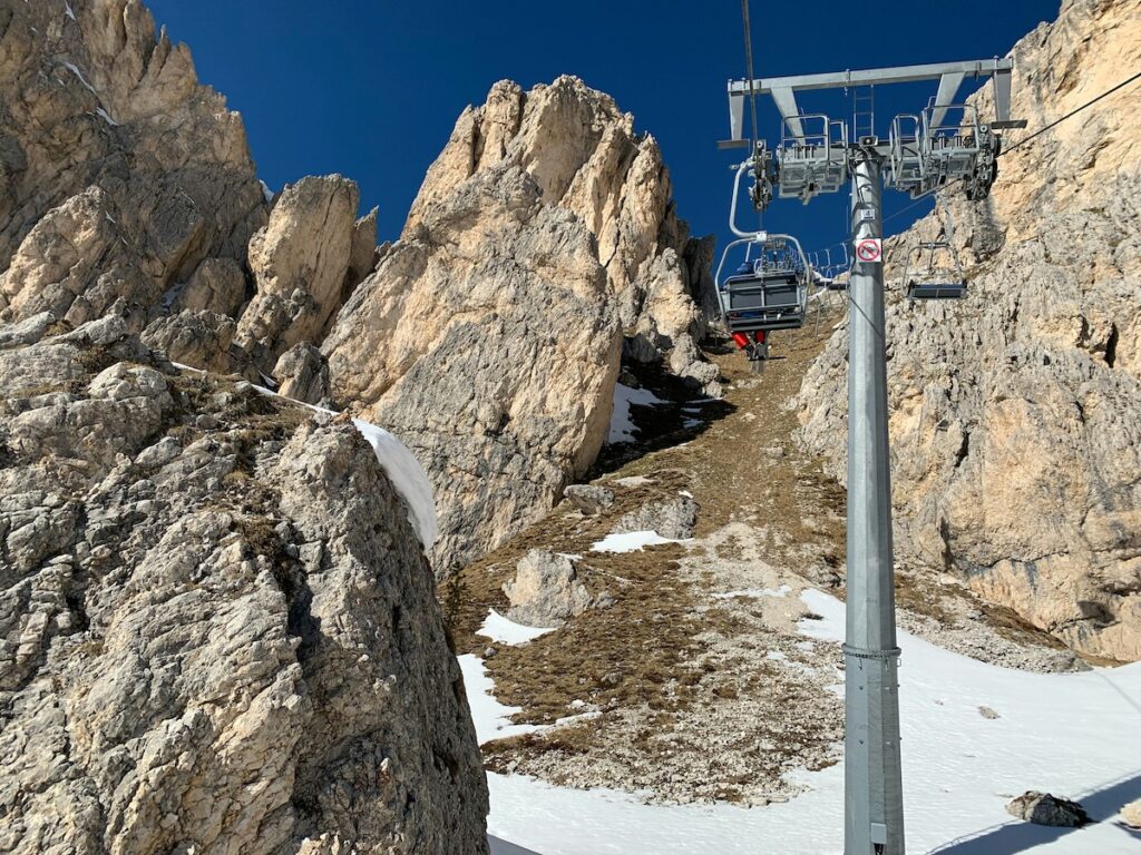 A chair lift in the Italian Dolomites.