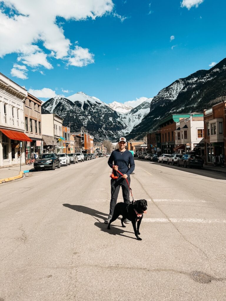 Sam and Clover in downtown Telluride.