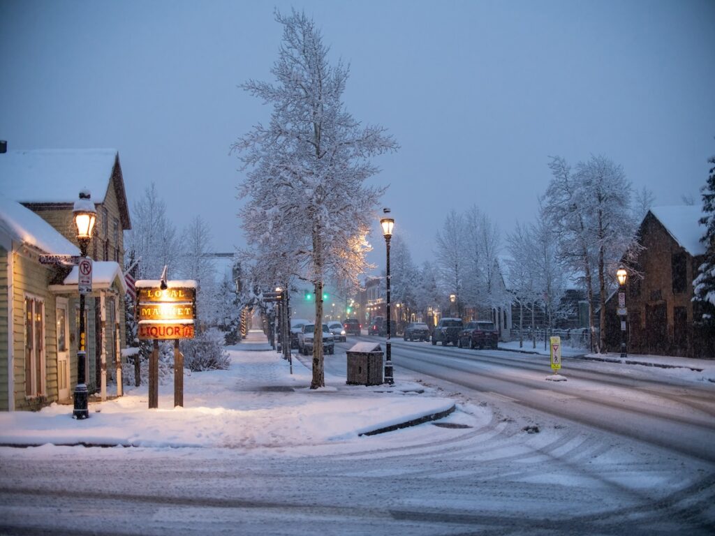 The town of Breckenridge covered in snow.