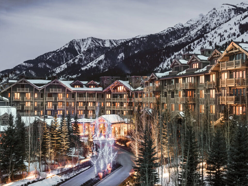 The Four Seasons Jackson Hole with snow surrounding it.