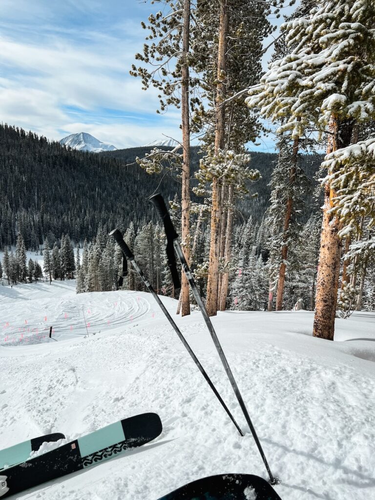 Abby's ski poles sticking out of the snow at Breck.