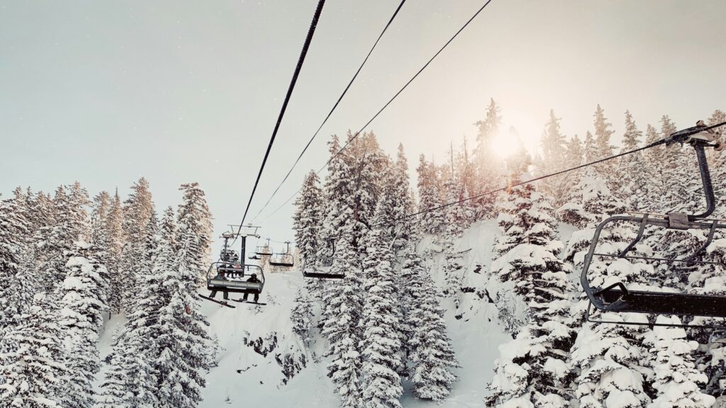 A chair lift at Brighton, Utah one of the snowiest resorts in the world.