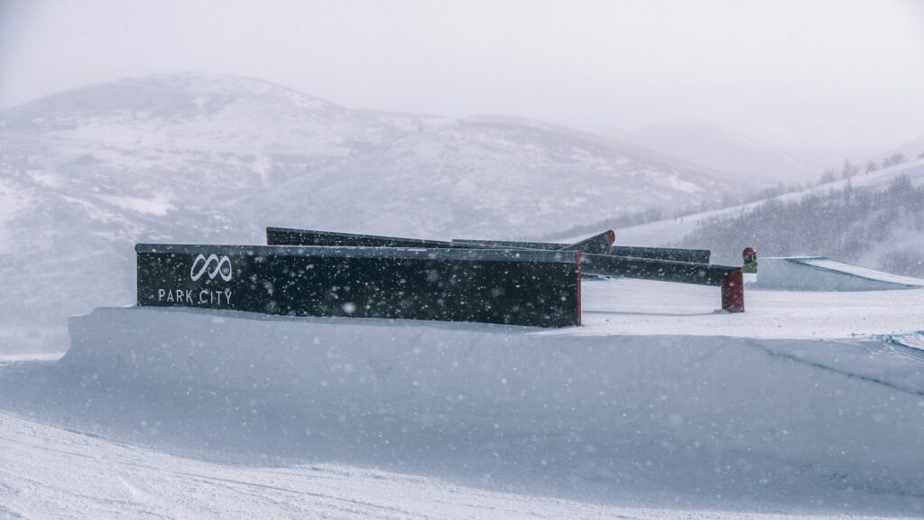 A ski obstacle at Park City on a powder day.