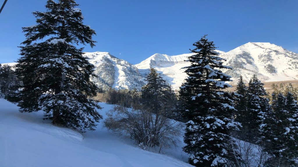 Snowy slopes and mountain views from Sundance.