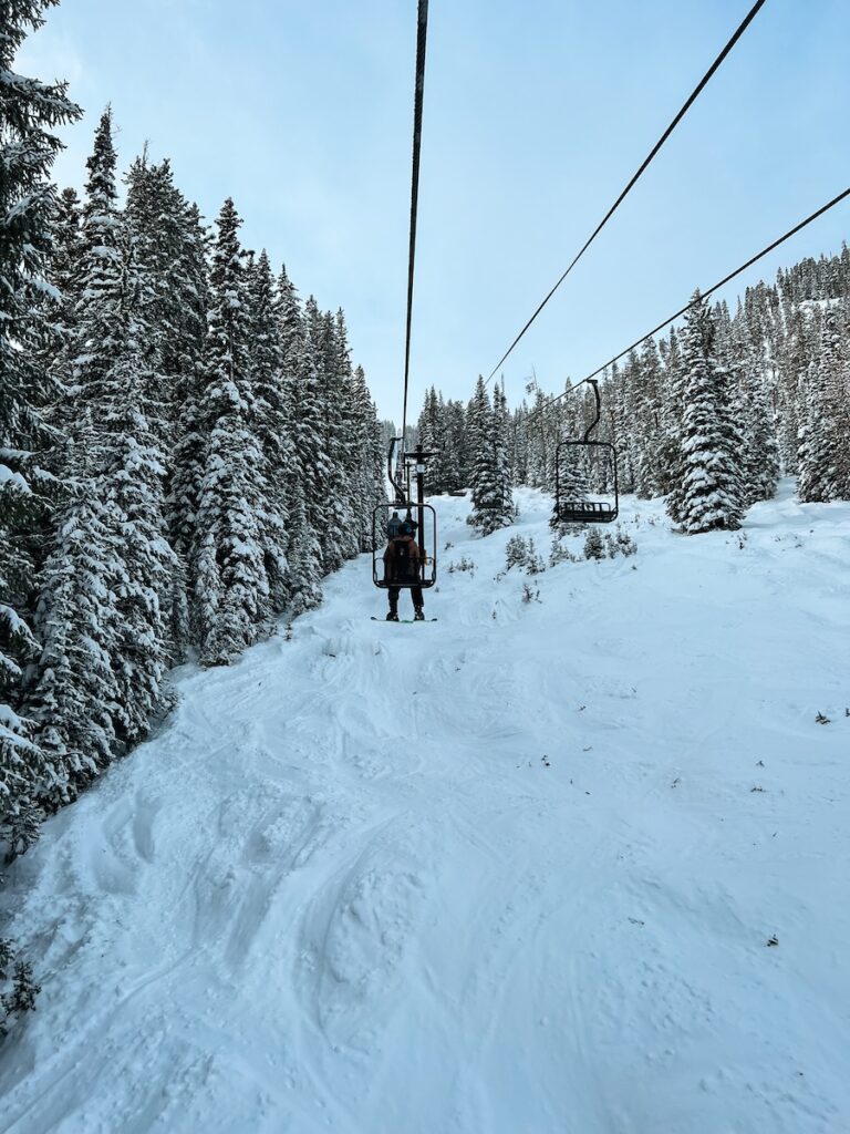 A two person chairlift in Colorado.