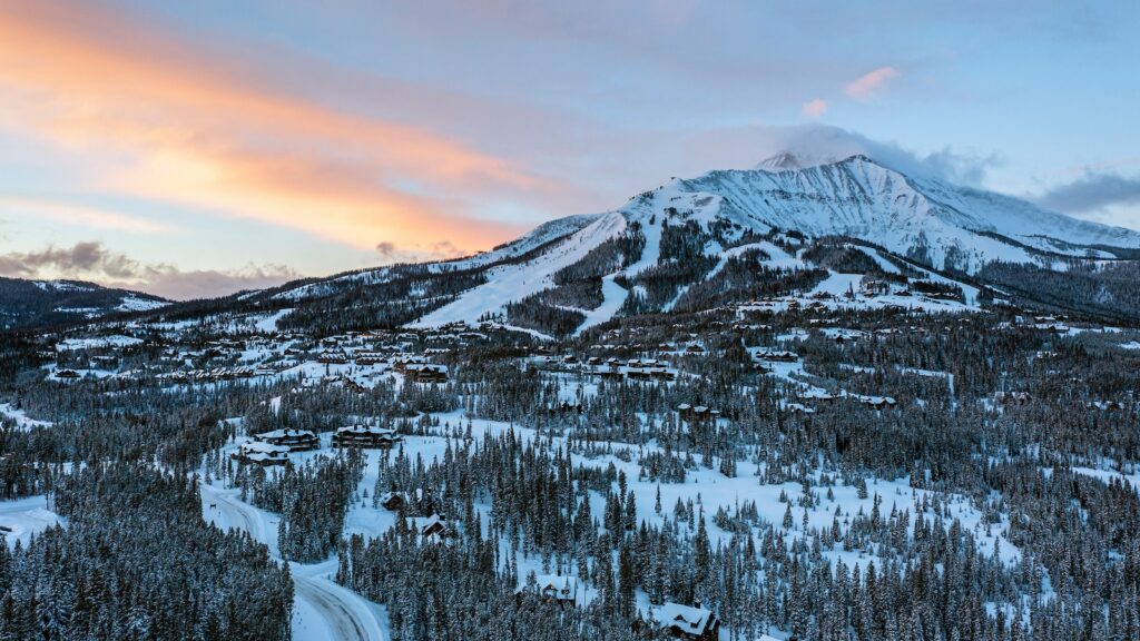 Big Sky ski slopes at sunset.