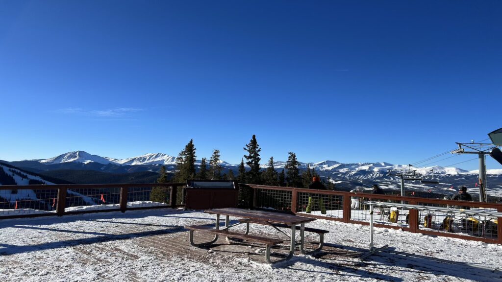 A picnic table at the top of Keystone.