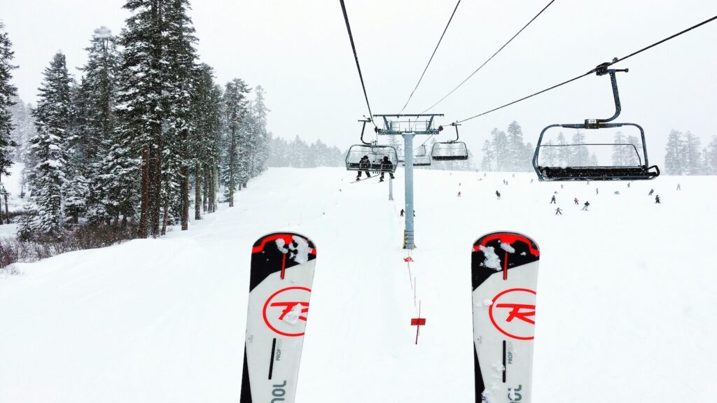 Skiers going down the mountain in South Lake Tahoe.