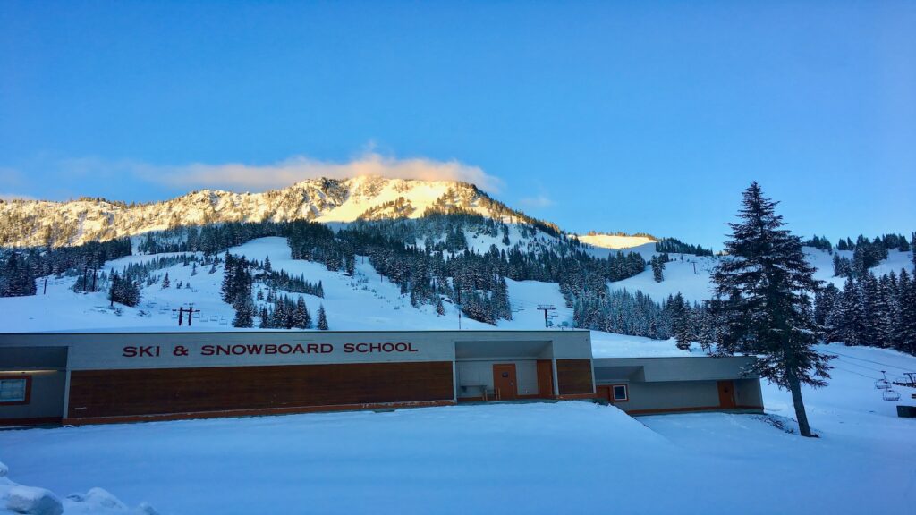 The ski and snowboard school at Stevens Pass.