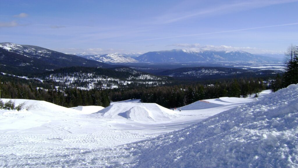 Whitefish Ski Resort in Montana on a bluebird day.