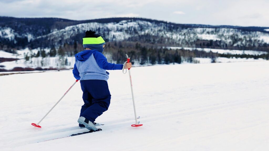 A child cross-country skiing in Colorado.