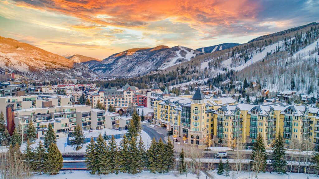 Vail Village during sunset.