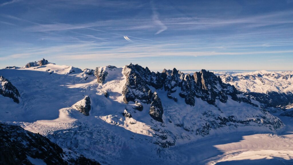 Snowy mountains views from Chamonix.