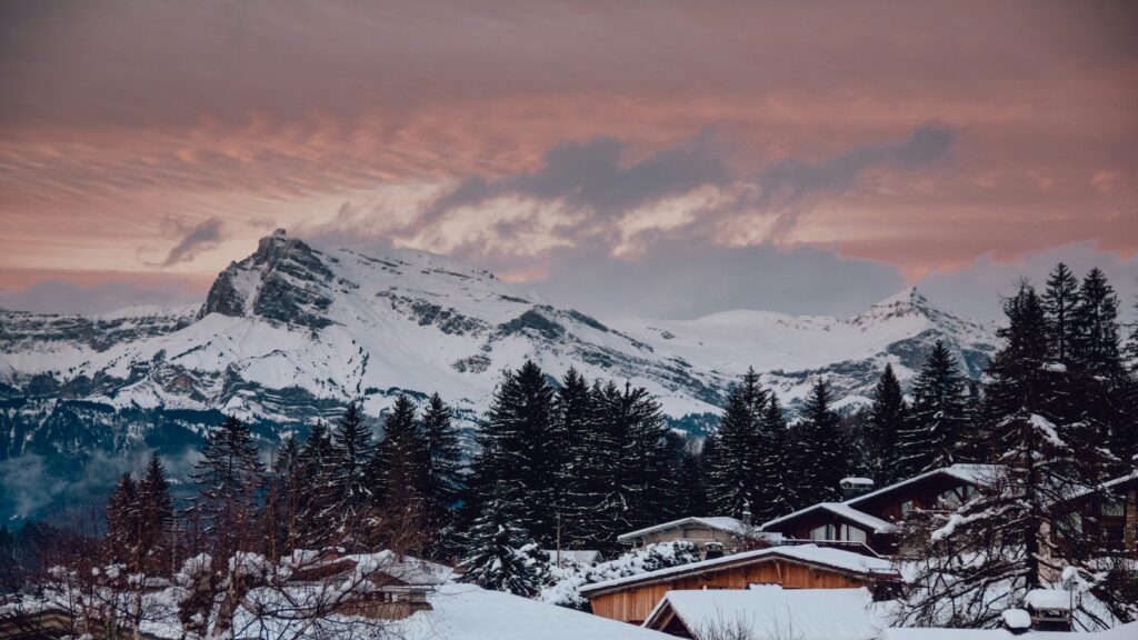 The sunset turning the skies pink Megeve.