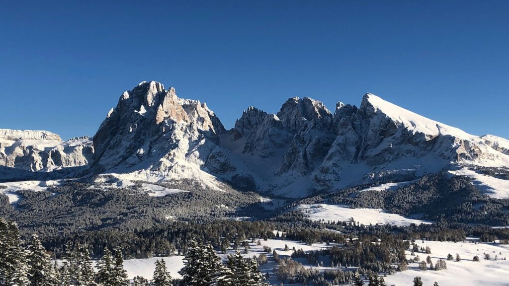 Jagged mountains views at Val Gardena in Italy.