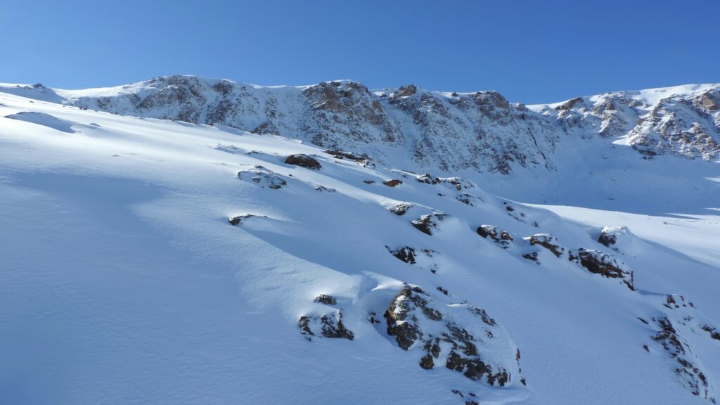 Snow covered mountain at Valle Nevado.